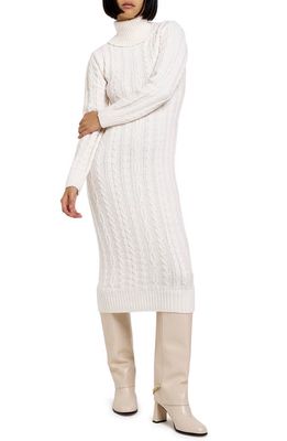 River Island Long Sleeve Cable Sweater Dress in Cream