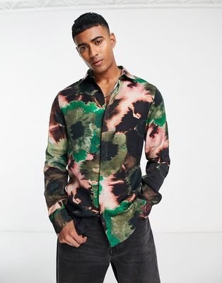 River Island long sleeve floral shirt in green