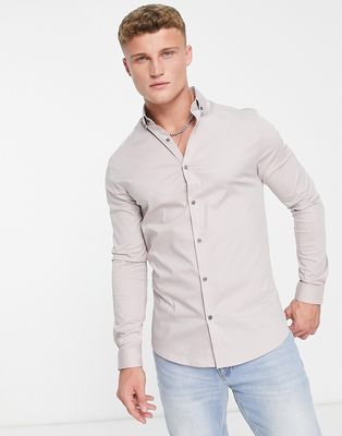River Island long sleeve muscle shirt in stone-Neutral