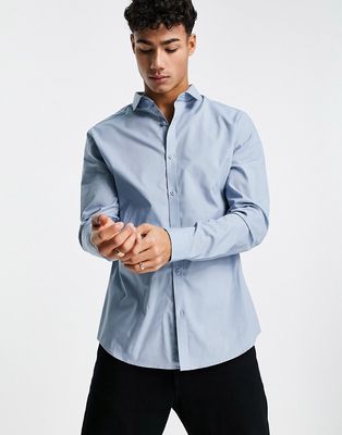 River Island long sleeve poplin smart work shirt in blue-Navy