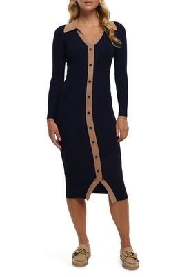 River Island Long Sleeve Rib Midi Sweater Dress in Navy