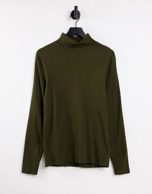 River Island long sleeve ribbed roll neck sweater in green