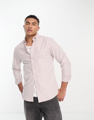 River Island long sleeve smart oxford shirt in stone-Neutral