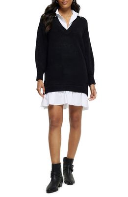 River Island Long Sleeve Sweater & Poplin Shirtdress in Black