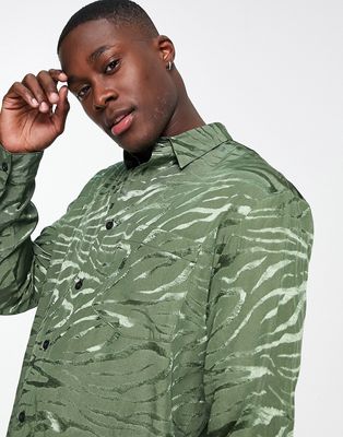River Island long sleeve zebra shirt in green
