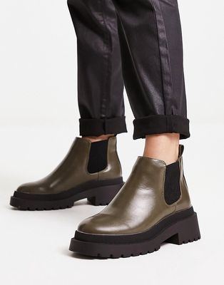 River Island low ankle chelsea boot in khaki-Green