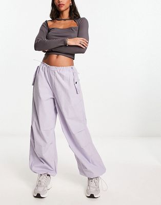 River Island low rise parachute cargo pants in lilac-Purple