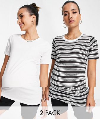 River Island Maternity 2 pack short sleeved t-shirt in black and white-Multi