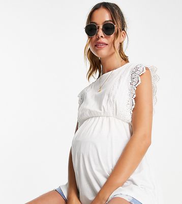River Island Maternity eyelet frill tee in white