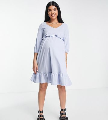River Island Maternity frill smock mini dress in blue