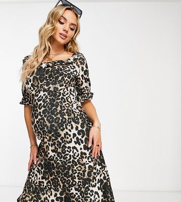 River Island Maternity leopard print smock midi dress in brown