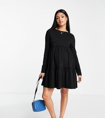 River Island Maternity long sleeved tiered smock mini t-shirt dress in black
