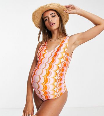 River Island Maternity printed swimsuit in orange-Purple