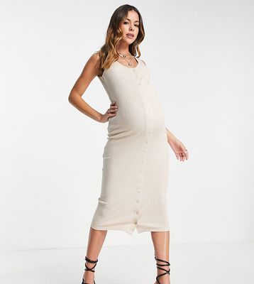 River Island Maternity snaps front midi dress in beige-Neutral