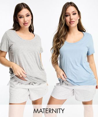 River Island Maternity t-shirt multipack in gray and blue