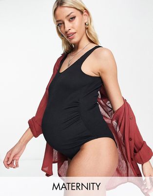 River Island Maternity textured scoop back swimsuit in black