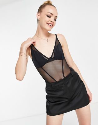 River Island mesh corset bodysuit in black