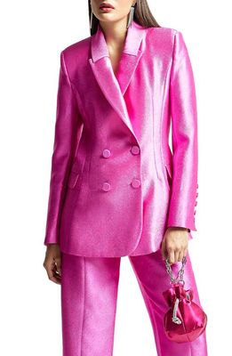 River Island Metallic Double Breasted Blazer in Pink