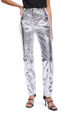 River Island Metallic Snakeskin Embossed Faux Leather Pants in Silver