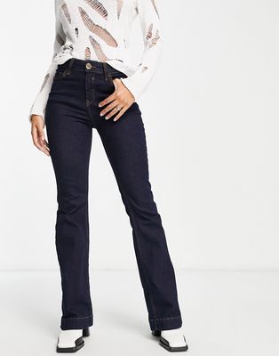 River Island mid rise flare jeans in dark blue