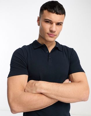 River Island muscle fit polo in navy