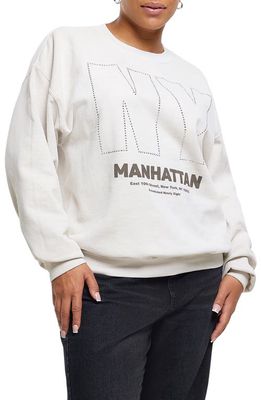 River Island NY Hotfix Cotton Blend Sweatshirt in Ecru