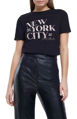 River Island NYC Newspaper Graphic T-Shirt in Black