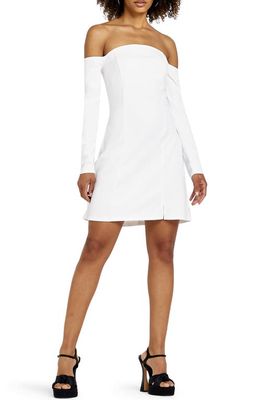 River Island Off the Shoulder Long Sleeve Shift Minidress in White