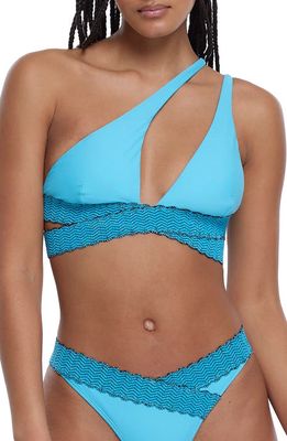 River Island One-Shoulder Wrap Bikini Top in Blue
