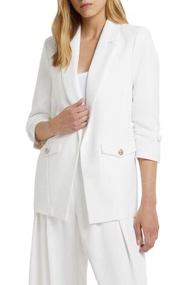 River Island Open Front Ruched Sleeve Blazer in White