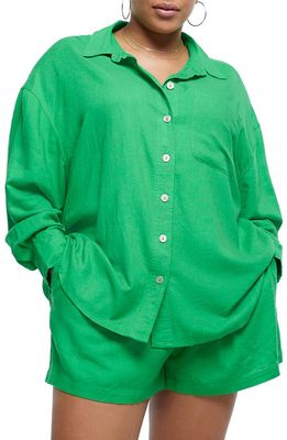 River Island Oversize Button-Up Shirt in Green