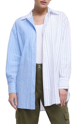 River Island Oversize Colorblock Stripe Button-Up Shirt in Blue