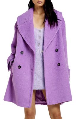 River Island Oversize Double Breasted Cocoon Coat in Purple