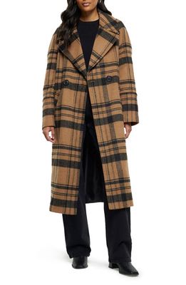 River Island Oversize Plaid Coat in Brown