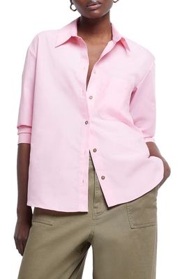River Island Oversize Poplin Button-Up Shirt in Pink