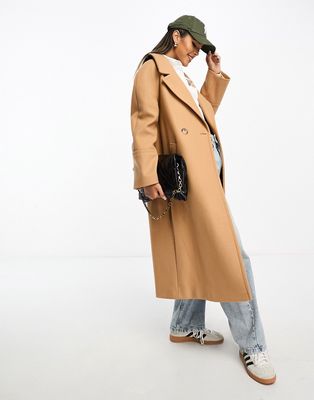 River Island oversized double breasted slouch coat in light brown