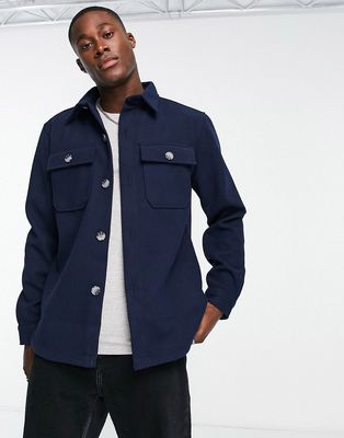 River Island oversized flannel button through shirt in navy
