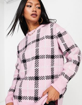 River Island oversized plaid sweater in pink