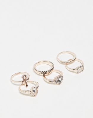 River Island pack of 6 rose gold statement rings