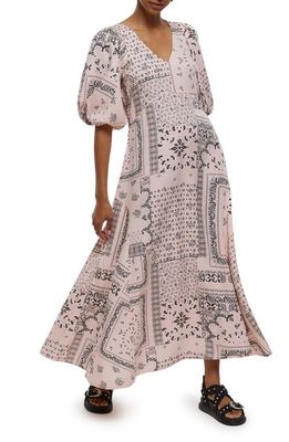 River Island Paisley Print Puff Sleeve Maxi Dress in Pink
