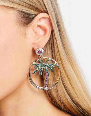 River Island palm tree earrings in gold tone