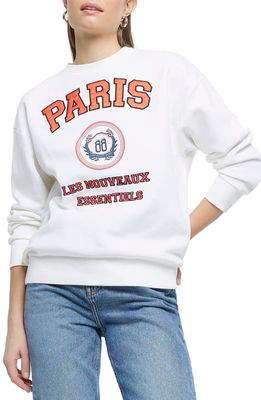 River Island Paris Crest Emblem Cotton Sweatshirt in White