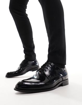 River Island party patent derby shoes in black