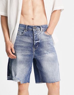 River Island patched workwear shorts in blue