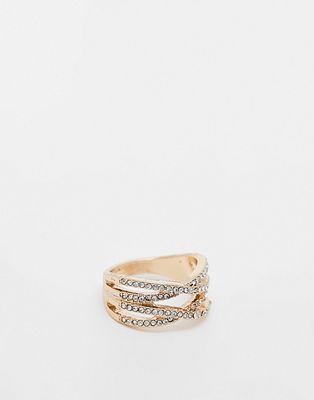 River Island pave diamante crossover ring in gold