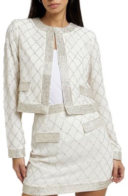 River Island Pearl Bead Embellished Knit Jacket in Cream