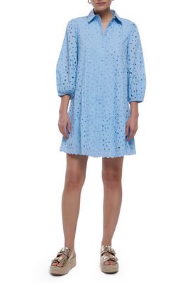 River Island Penny Puff Sleeve Cotton Eyelet Shirtdress in Blue
