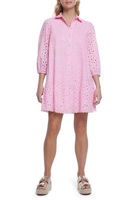 River Island Penny Puff Sleeve Cotton Eyelet Shirtdress in Pink