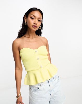 River Island peplum knit bandeau top with pearl detail in lemon yellow - part of a set