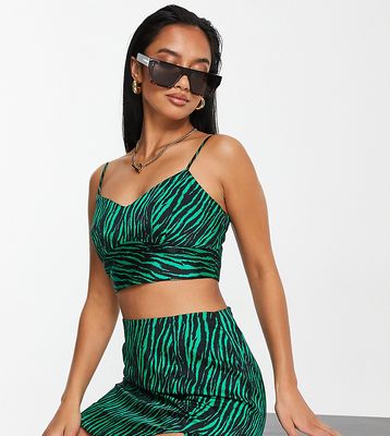 River Island Petite bralet in green animal - part of a set
